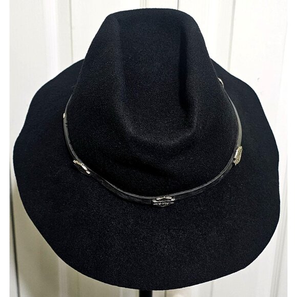 Vintage Harley Davidson Crushable Wool Felt Cowboy Hat Black Western WPL 4384 - Picture 2 of 10
